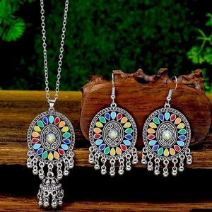 Boho Vintage Dream Catcher Inlaid Rhinestone Necklace & Earring Set NWT